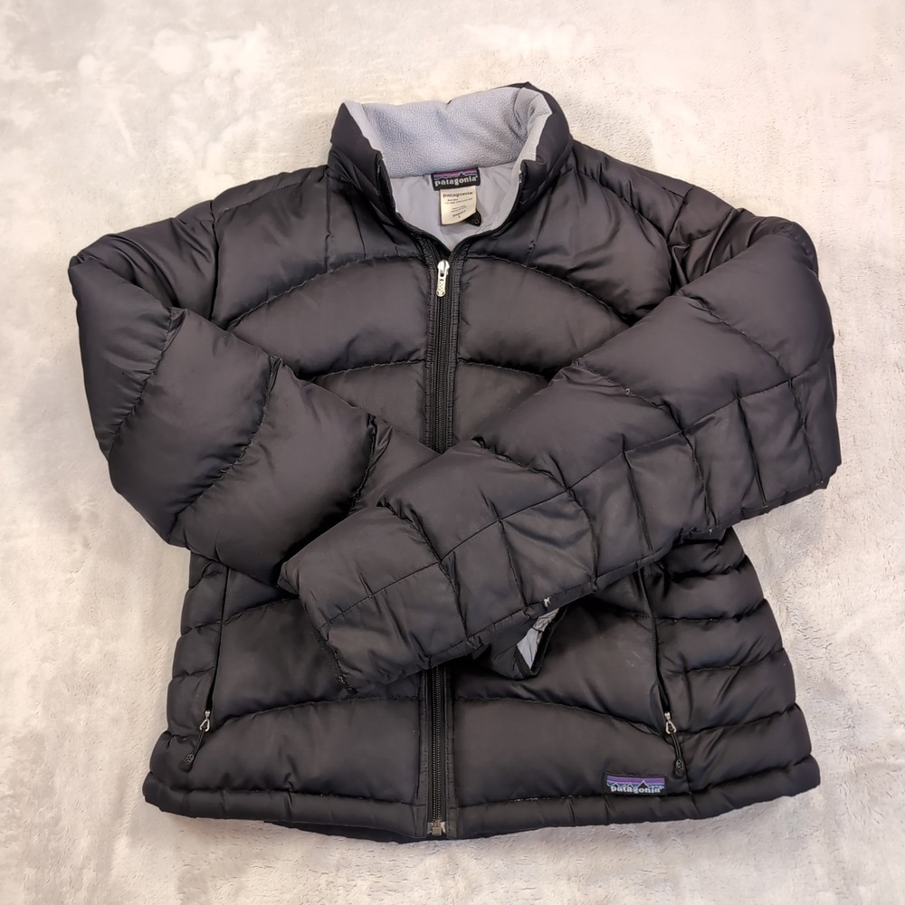 VTG Patagonia Puffer Jacket Women Large Black Goose Down Full Zip Quilted